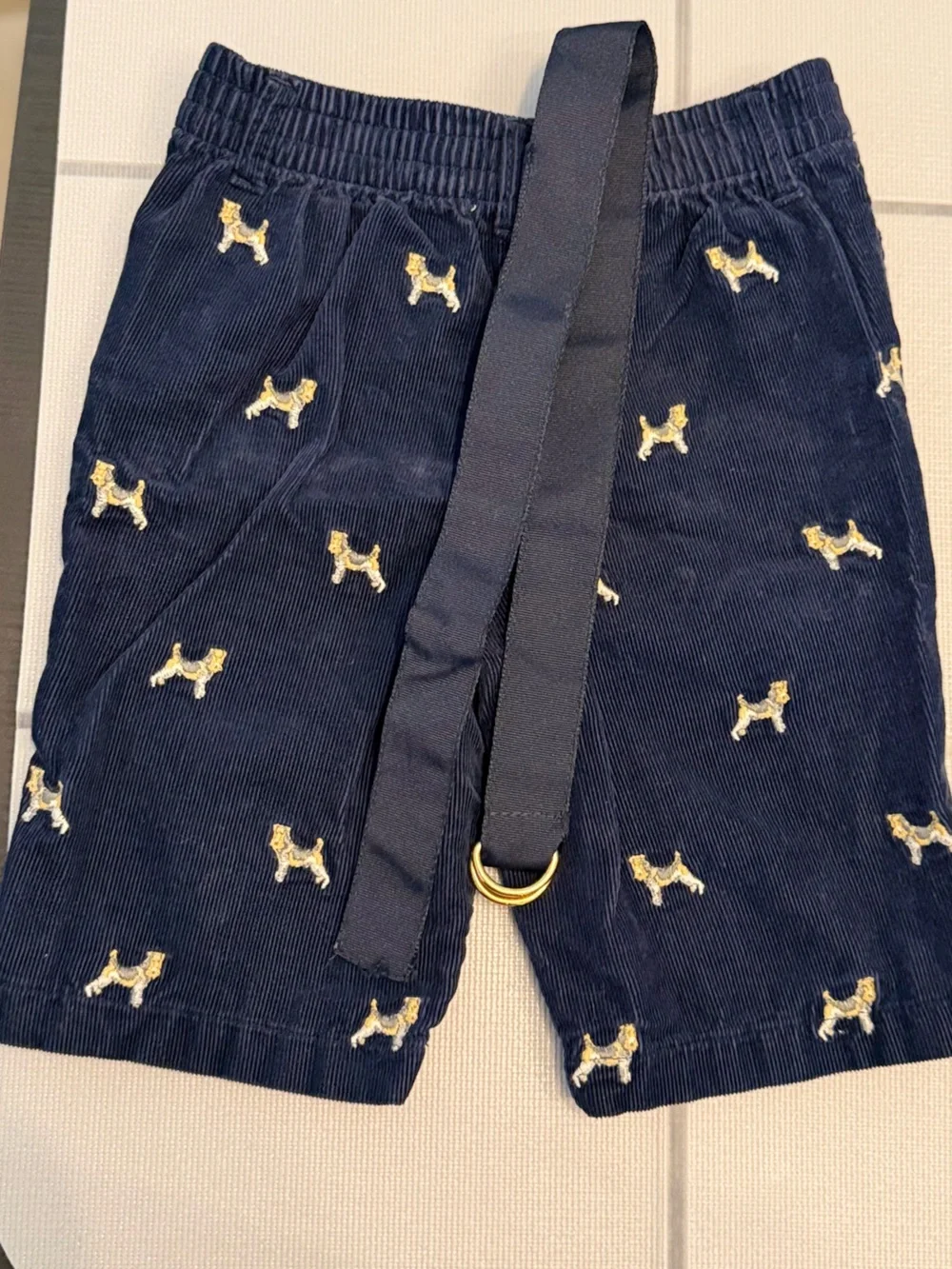 Vintage Ralph Lauren Navy Corduroy Shorts with Yellow Dog Embroidery